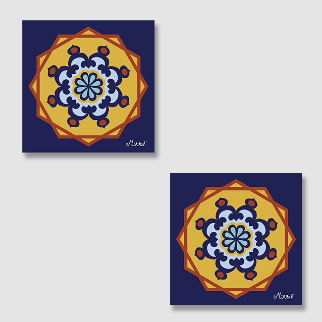 Handmade Athangudi pattern coasters - a blend of tradition and contemporary style in blue and yellow by Mirrah