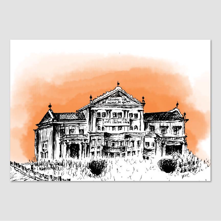Mix media illustration of central library in bangalore