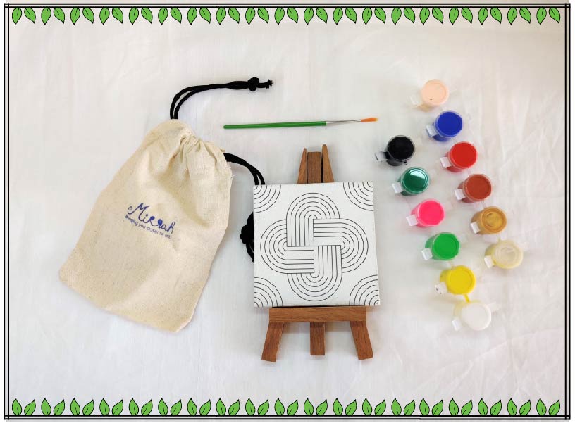 Kolam Knot Miniature Painting kit with canvas, easel and paints